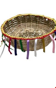 Temático São João - Cesta em Palha Fitas Coloridas 