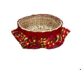 Temático São João - Cesta em Palha Babado Vermelho