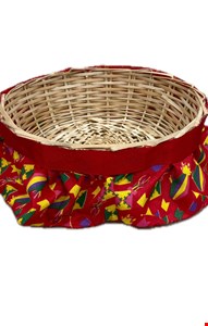 Temático São João - Cesta em Palha Babado Vermelho
