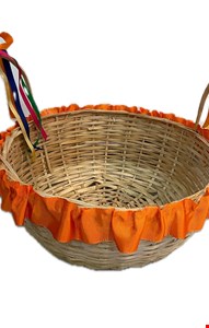 Temático São João - Cesta em Palha com Alça Fita Laranja Laço Colorido