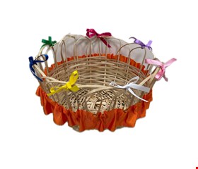 Temático São João - Cesta em Palha Fita Laranja Laço Colorido