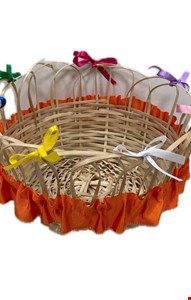 Temático São João - Cesta em Palha Fita Laranja Laço Colorido