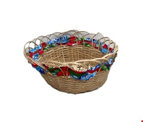 Temático São João - Cesta em Palha Tecido Vermelho e Azul