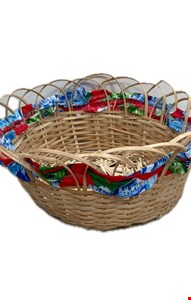 Temático São João - Cesta em Palha Tecido Vermelho e Azul