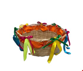 Temático São João - Cesta em Palha Fita Laranja Laços Coloridos