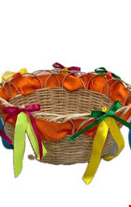 Temático São João - Cesta em Palha Fita Laranja Laços Coloridos