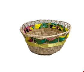 Temático São João - Cesta em Palha Tecido Amarelo e Verde