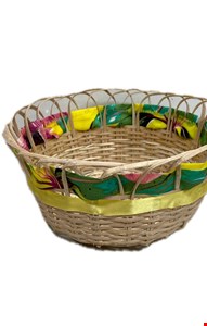 Temático São João - Cesta em Palha Tecido Amarelo e Verde