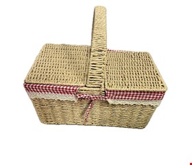 Cesta de piquenique palha com tecido quadriculado vermelho 40cmC