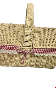 Cesta de piquenique palha com tecido quadriculado vermelho 40cmC