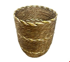Cesto Palha Detalhe Dourado G 34cmA 25cmD