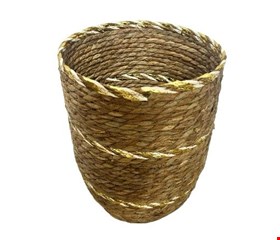Cesto Palha Detalhe Dourado G 34cmA 25cmD