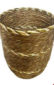 Cesto Palha Detalhe Dourado G 34cmA 25cmD
