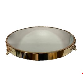 Boleira Dourada Folha Imperial com Espelho 40cmD 6cmA