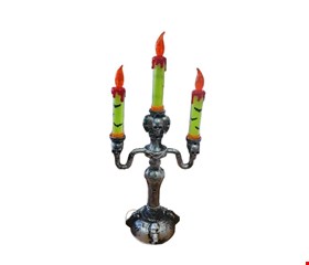 Temático Halloween - Castiçal Caveira Prata Vela Luminosa Verde 39cmA