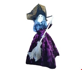Temático Halloween - Bruxinha com Vassoura Veludo Roxo 25cmA