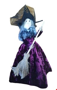 Temático Halloween - Bruxinha com Vassoura Veludo Roxo 25cmA