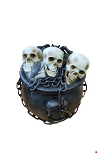 Temático Halloween - Caldeirão Luminoso Preto com Caveiras 23cmA