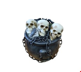 Temático Halloween - Caldeirão Luminoso Preto com Caveiras 23cmA