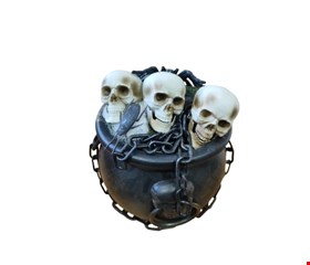 Temático Halloween - Caldeirão Luminoso Preto com Caveiras 23cmA