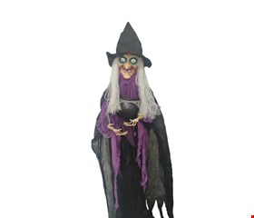 Temático Halloween - Bruxa Com Caldeirão Sonora p/ Pendurar 1,70cmA