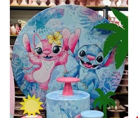 Painel Tecido Sublimado Stitch Azul e Rosa 1,50cmD 
