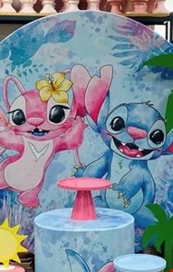 Painel Tecido Sublimado Stitch Azul e Rosa 1,50cmD 
