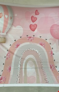 Painel Tecido Sublimado Retangular Boho Rosa Arco-íris, balão e coração cmA cmC