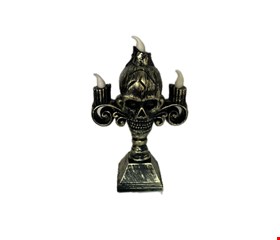 Temático Halloween - Castiçal Caveira Dourado Envelhecido 17cmA 