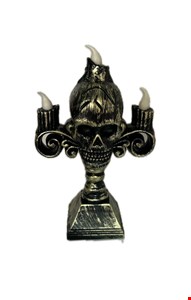Temático Halloween - Castiçal Caveira Dourado Envelhecido 17cmA 