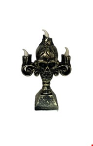 Temático Halloween - Castiçal Caveira Dourado Envelhecido 17cmA 
