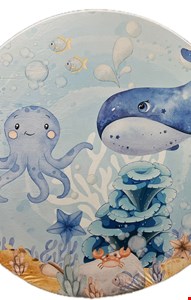 Painel Redondo Tecido Sublimado - Fundo do Mar / Baleia Aquarelado 1,50cmD 