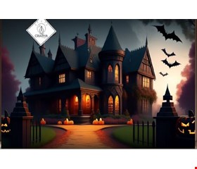 Painel Tecido Sublimado Retangular Castelo Halloween 4,5mL X 3,5mA 