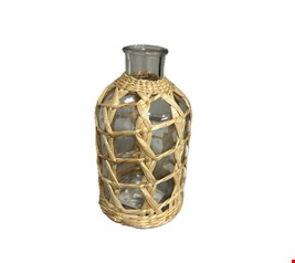 Vaso Vidro e Trança em Palha 20cmA