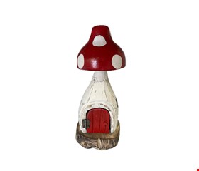 Temático Jardim - Casa de Cogumelo Branco e Vermelho Madeira 28cmA Temático Jardim - Casa de Cogumelo Branco e Vermelho Madeira 28cmA