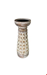 Castiçal Madeira Branco Patina M 25cmA