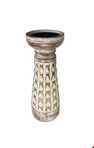 Castiçal Madeira Branco Patina M 25cmA Castiçal Madeira Branco Patina M 25cmA