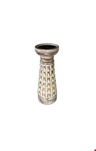 Castiçal Madeira Branco Patina P 20cmA