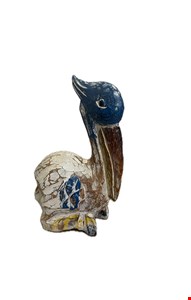 Temático Fundo do Mar - Pássaro Pelicano Madeira Patina 25cmA Temático Fundo do Mar - Pássaro Pelicano Madeira Patina 25cmA