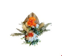 Arranjo Leque Desidratado e Flores Brancas e Laranjas GG Arranjo Leque Desidratado e Flores Brancas e Laranjas GG