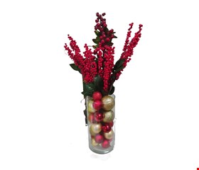 Decoração Natalina com Bolas e Galhos para Vaso 