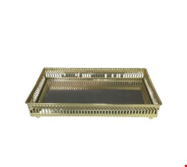 Bandeja Retangular Metal Com Espelho Dourado Claro M 24cmD 