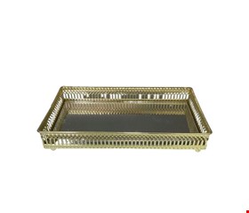 Bandeja Retangular Metal Com Espelho Dourado Claro M 24cmD 