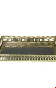 Bandeja Retangular Metal Com Espelho Dourado Claro M 24cmD 