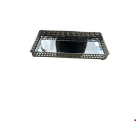 Bandeja Retangular Com Espelho Prata 13cmD 25cmC 