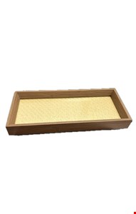 Bandeja Retangular Madeira com Vidro e Palha 28cmC 12cmL