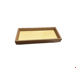 Bandeja Retangular Madeira com Vidro e Palha 28cmC 12cmL