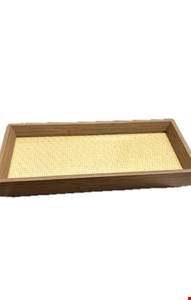 Bandeja Retangular Madeira com Vidro e Palha 28cmC 12cmL