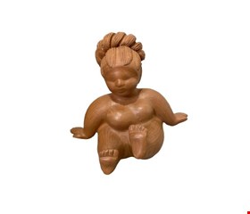 Escultura Gordinha Sentada em Barro Marrom 27cmA