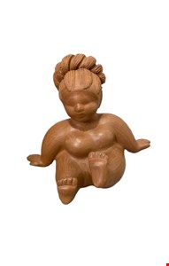 Escultura Gordinha Sentada em Barro Marrom 27cmA